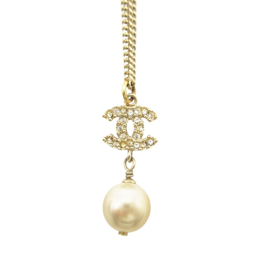 Chanel Necklace CC Logo Faux Pearl Gold — view 3