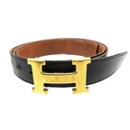 Hermes Belt Constance Reversible Logo Buckle Gold Black 95