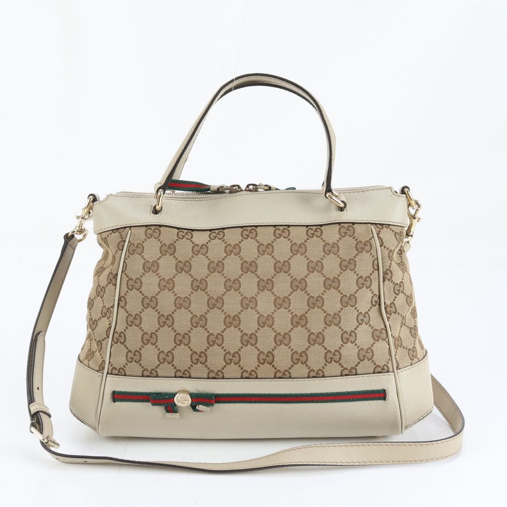 Gucci GG Canvas Sherry Mayfair Leather 2-Way Shoulder Bag Crossbody Tote