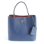 Prada Saffiano Leather Triangle Logo Blue Handbag Tote Bag