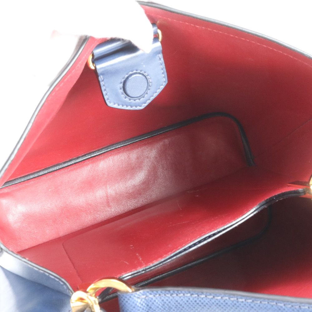 Prada Saffiano Leather Triangle Logo Blue Handbag Tote Bag — view 8