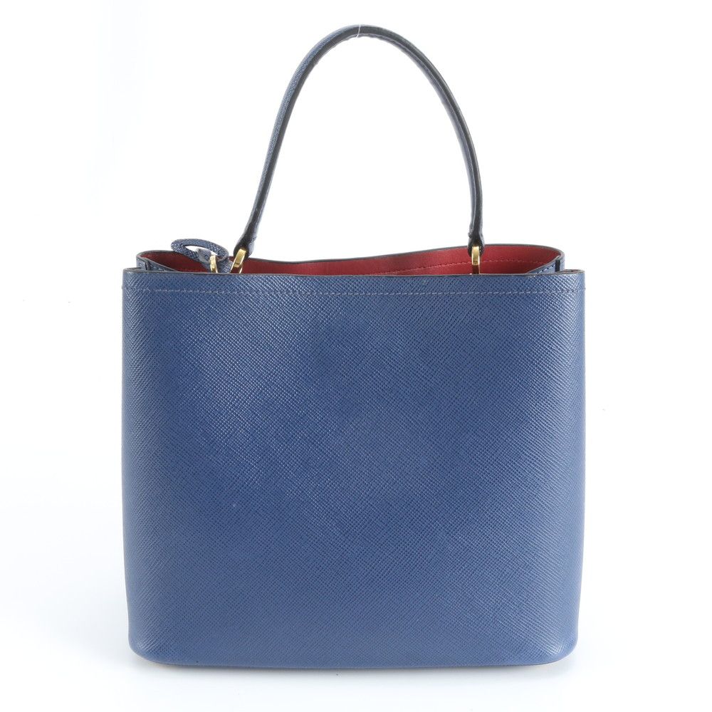 Prada Saffiano Leather Triangle Logo Blue Handbag Tote Bag — view 3