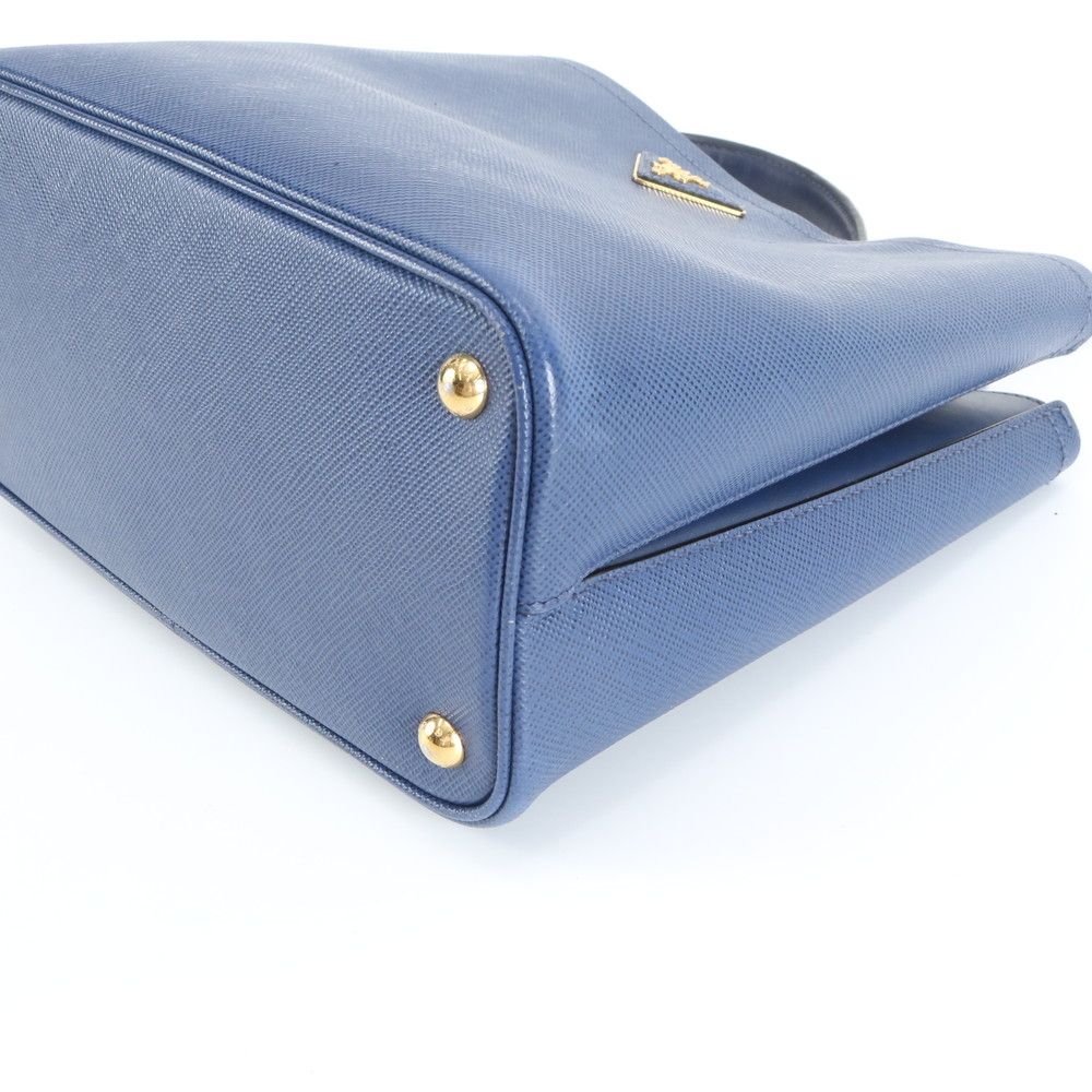 Prada Saffiano Leather Triangle Logo Blue Handbag Tote Bag — view 5