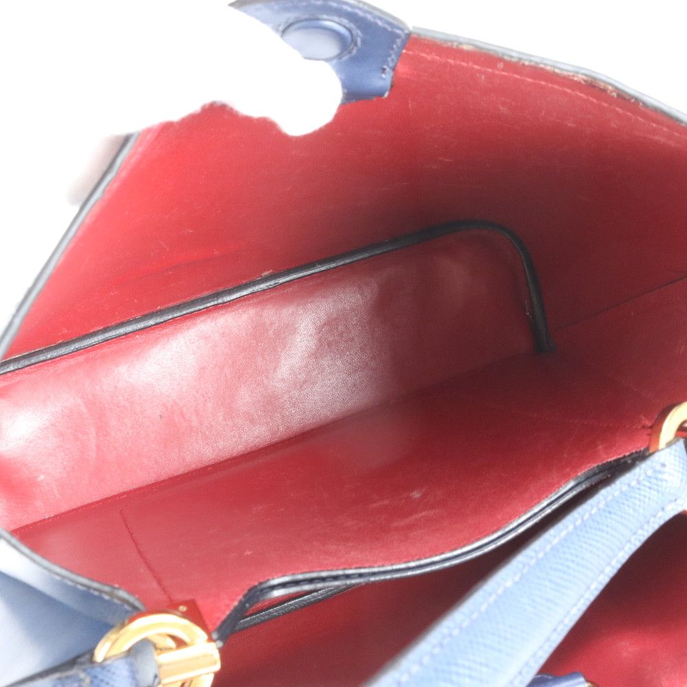 Prada Saffiano Leather Triangle Logo Blue Handbag Tote Bag — view 7