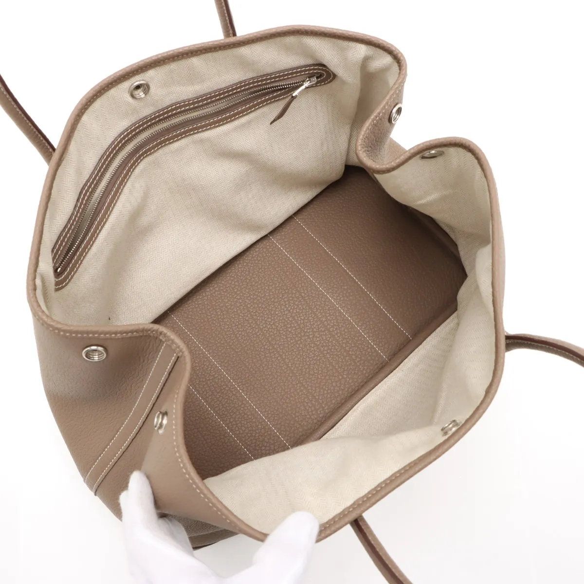 Hermes Construction Garden Party PM Negonda Etoupe Leather Tote Bag — view 7
