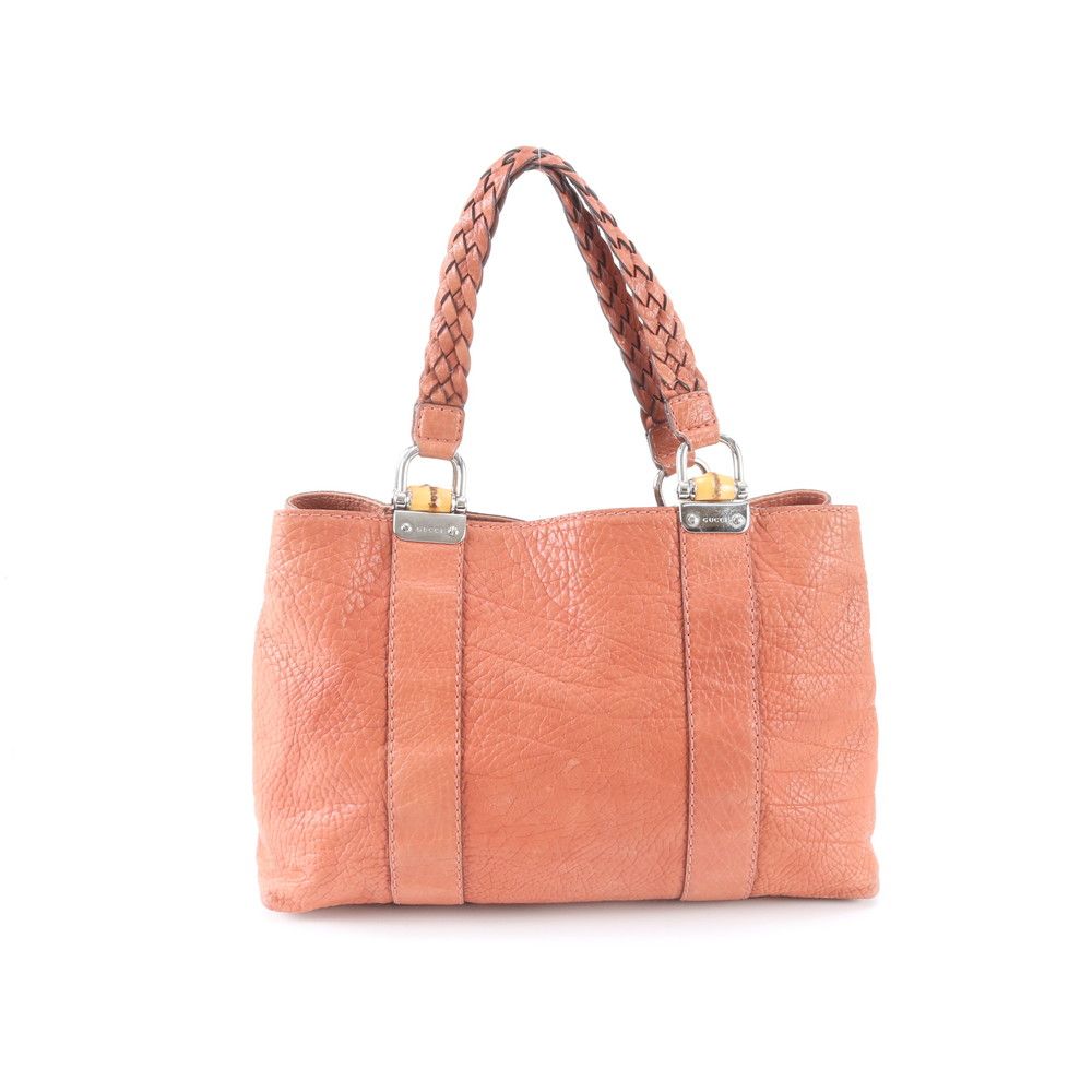 Gucci Bamboo Braided Handle Leather Tote Shoulder Hand Bag