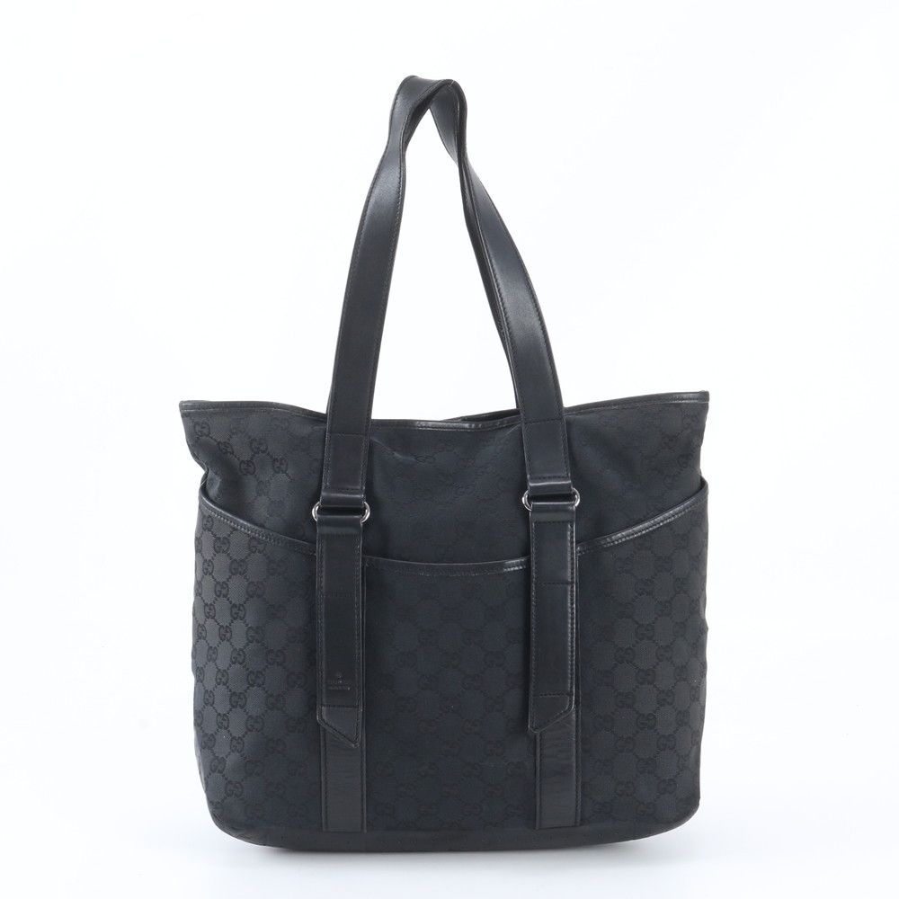 Gucci GG Canvas Leather Tote Bag Shoulder Business Document Black
