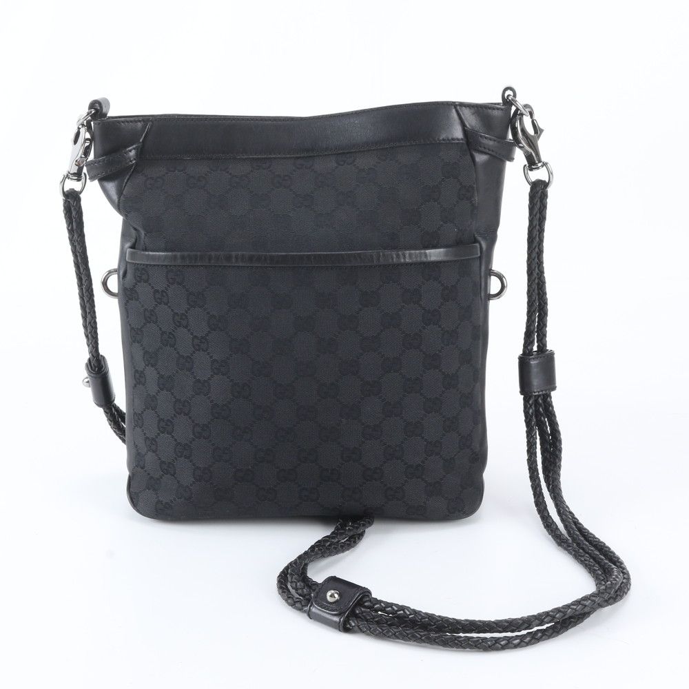 Gucci GG Canvas Leather Shoulder Bag Crossbody Messenger Black