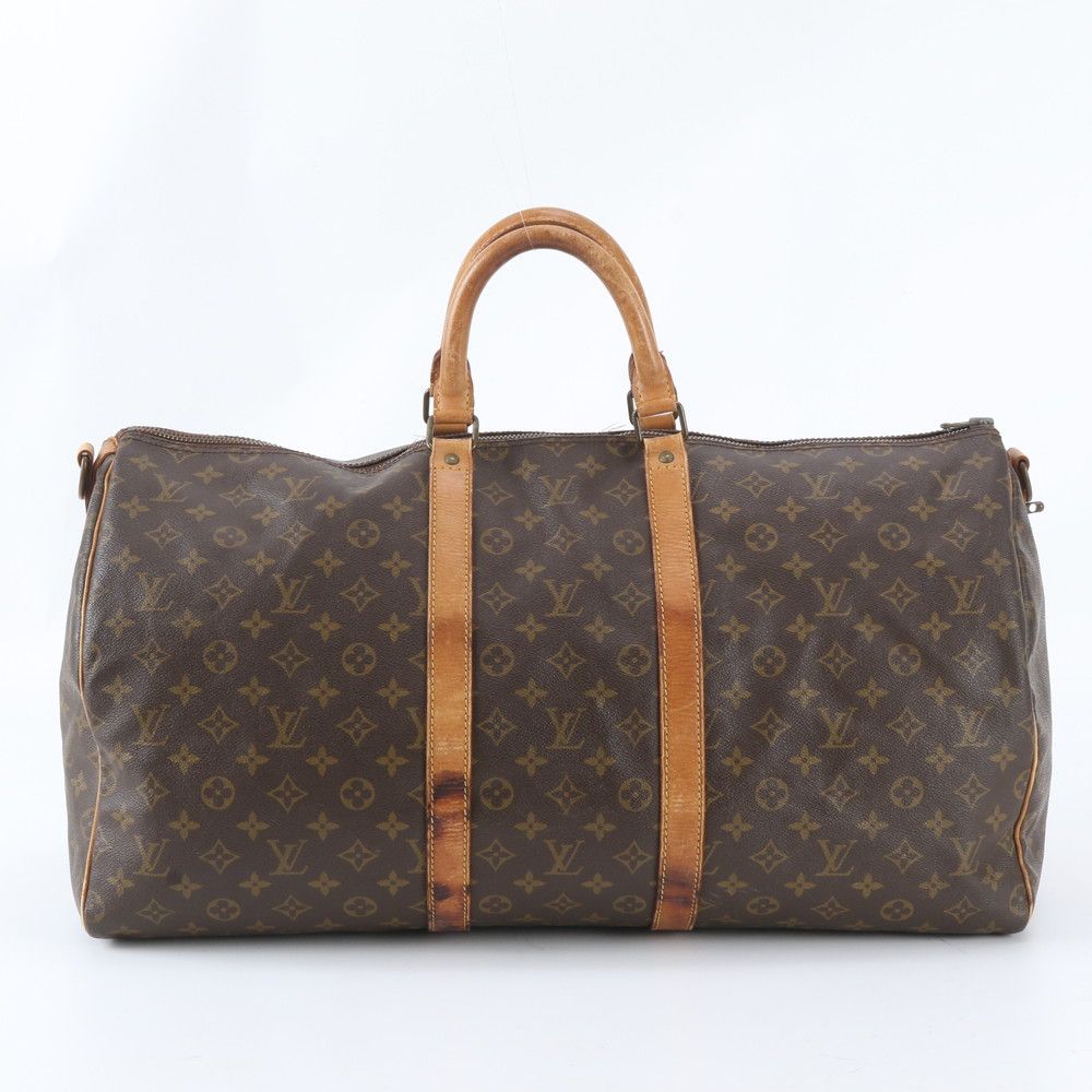 Louis Vuitton Monogram Keepall 55 Leather Boston Bag Tote Carry