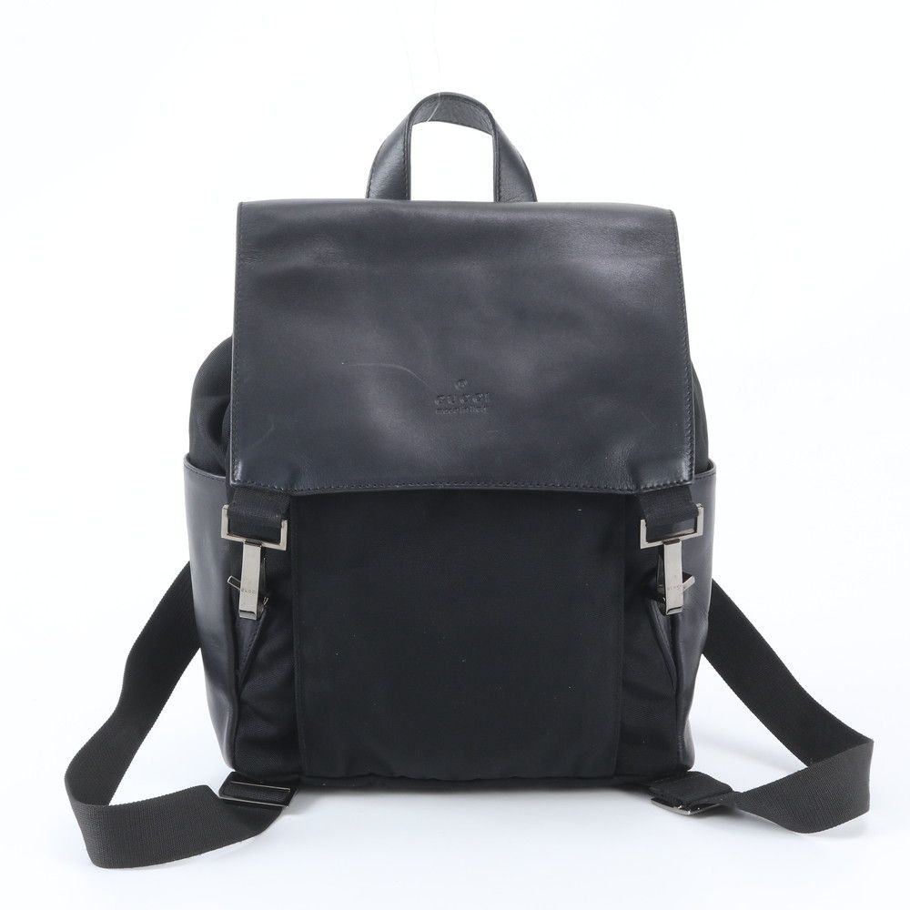 Gucci 003 Leather Nylon Backpack Shoulder Bag Black