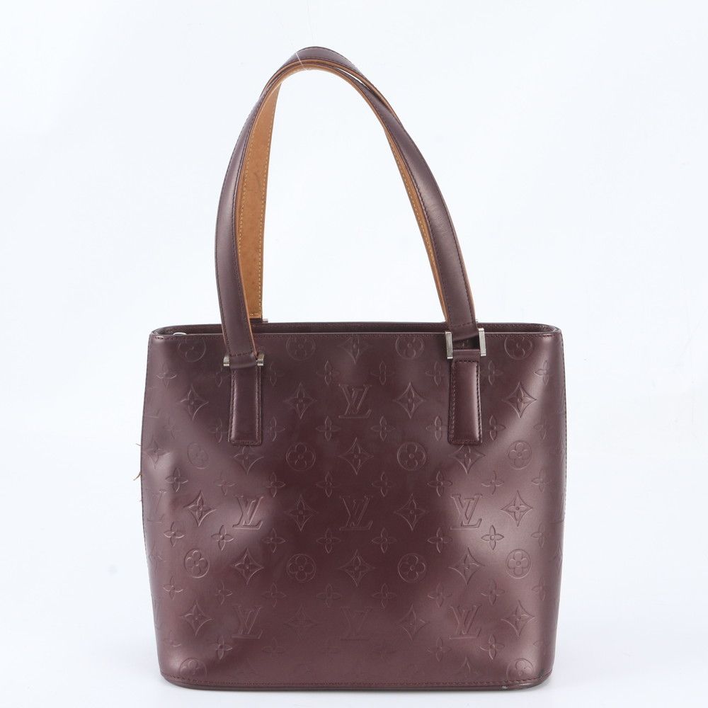 Louis Vuitton Monogram Matte Stockton Violet Leather Tote Shoulder Bag