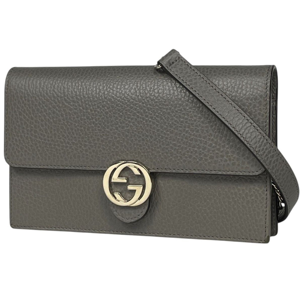 Gucci Wallet Interlocking Chain 2-Way Leather Gray Shoulder Bag