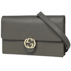 Gucci Wallet Interlocking Chain 2-Way Leather Gray Shoulder Bag