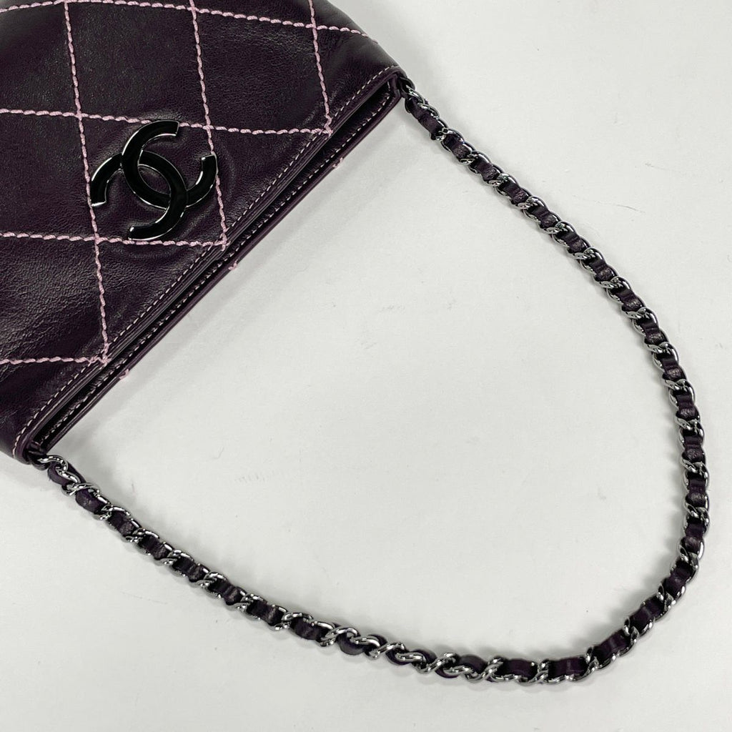 Chanel Pouch Wild Stitch CC Logo Leather Purple — view 6