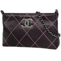 Chanel Pouch Wild Stitch CC Logo Leather Purple