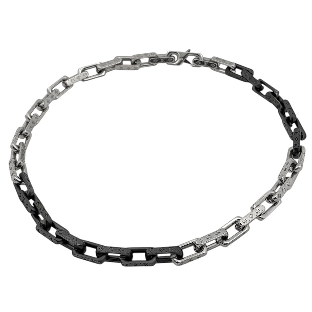 Louis Vuitton Collier Monogram Chain Necklace Metal Silver Black