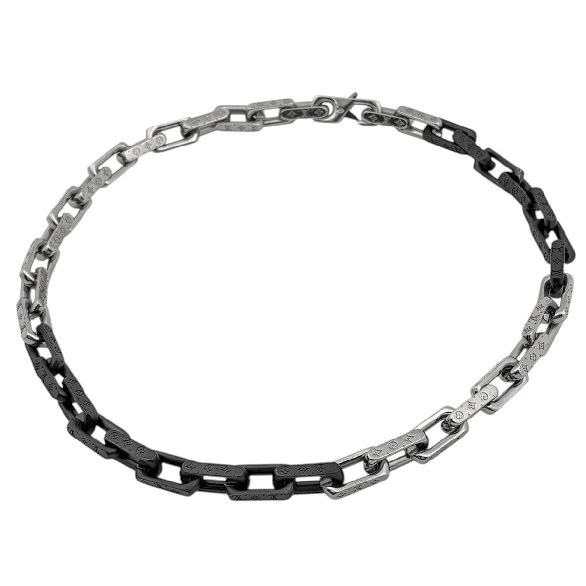 Louis Vuitton Collier Monogram Chain Necklace Metal Silver Black