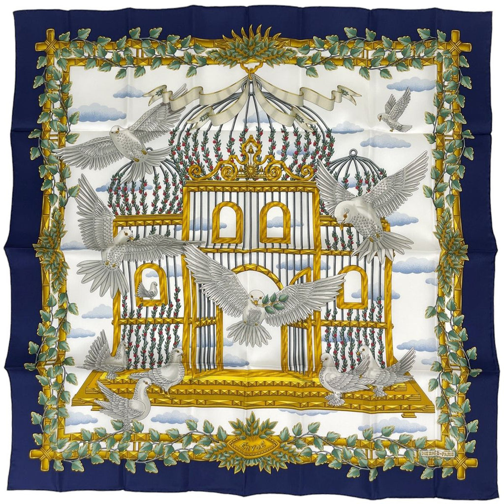 Hermes Carre 90 Envol Scarf Hito Silk Navy Multicolor