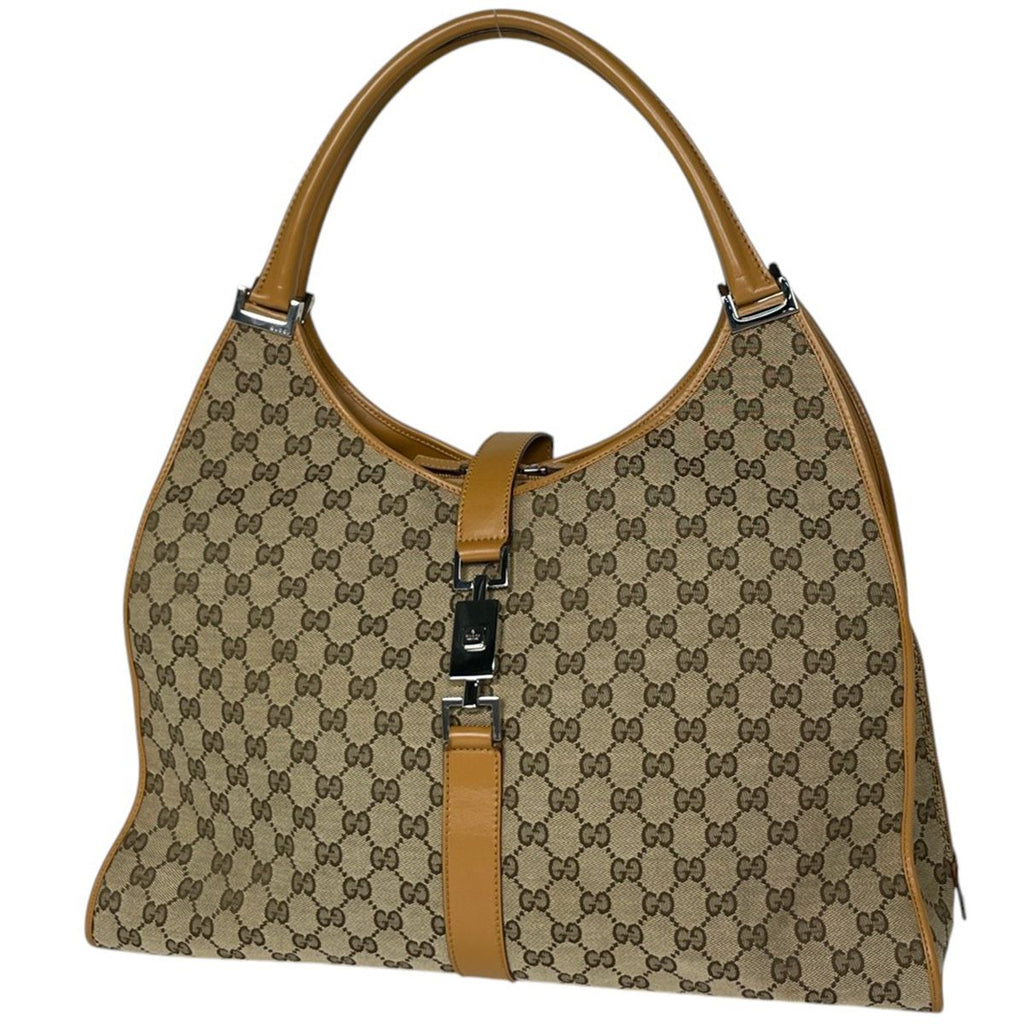 Gucci Shoulder Bag Jackie Line GG Pattern Canvas Beige Brown