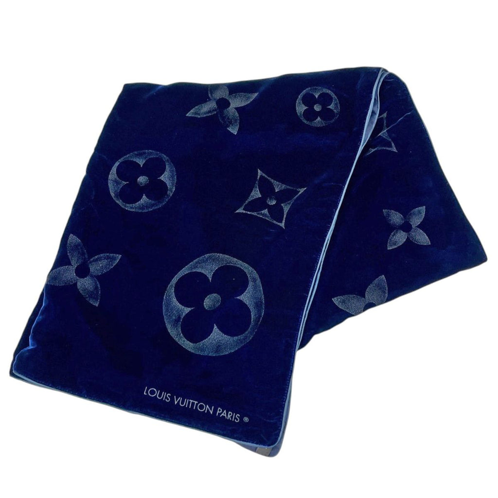 Louis Vuitton Shawl Monogram Echarpe Velvet Rayon Silk Navy Scarf