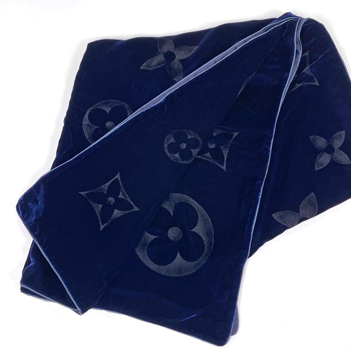 Louis Vuitton Shawl Monogram Echarpe Velvet Rayon Silk Navy Scarf — view 2