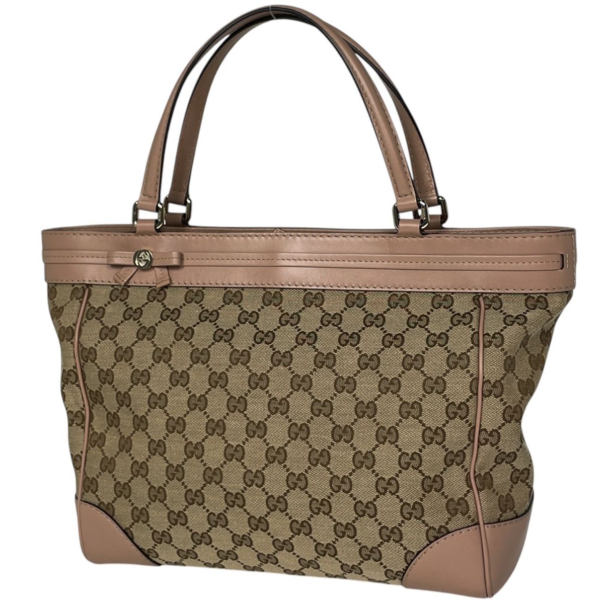 Gucci Handbag GG Pattern Mayfair Ribbon Canvas Beige Pink