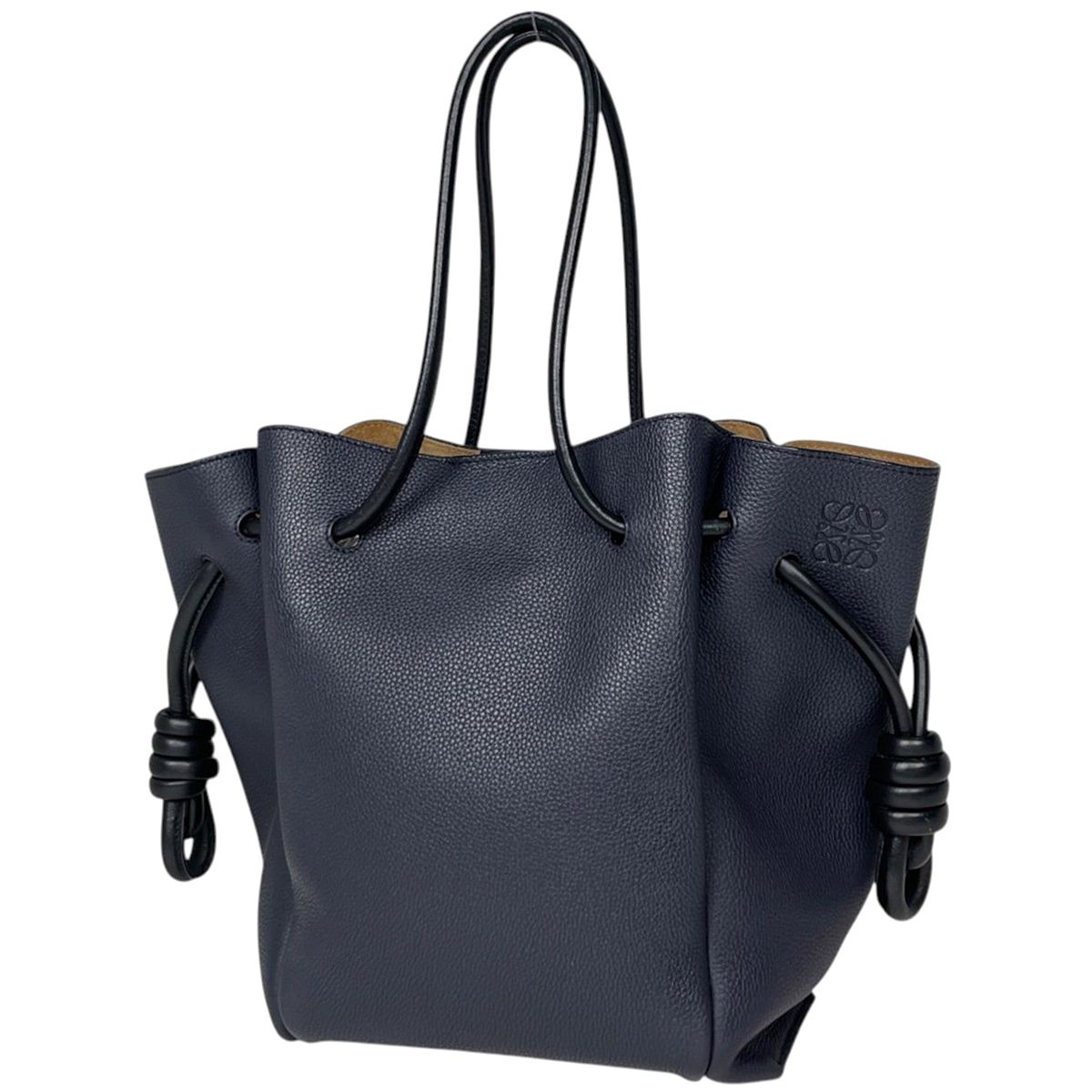Loewe Tote Bag Flamenco Knot Small Drawstring Anagram Leather Navy