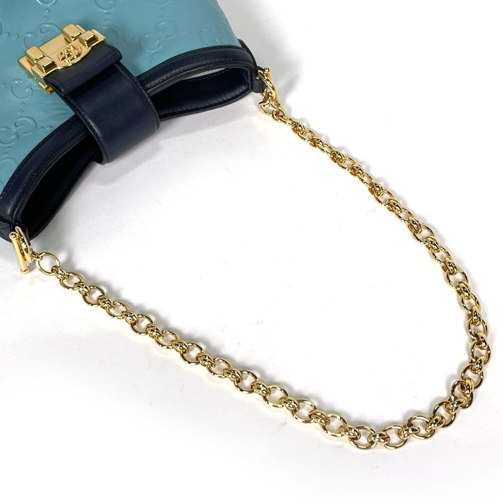 Gucci Handbag GG Pattern 2-Way Leather Blue — view 6