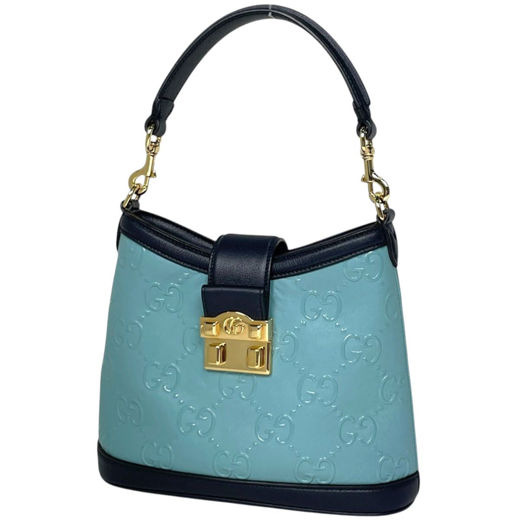 Gucci Handbag GG Pattern 2-Way Leather Blue