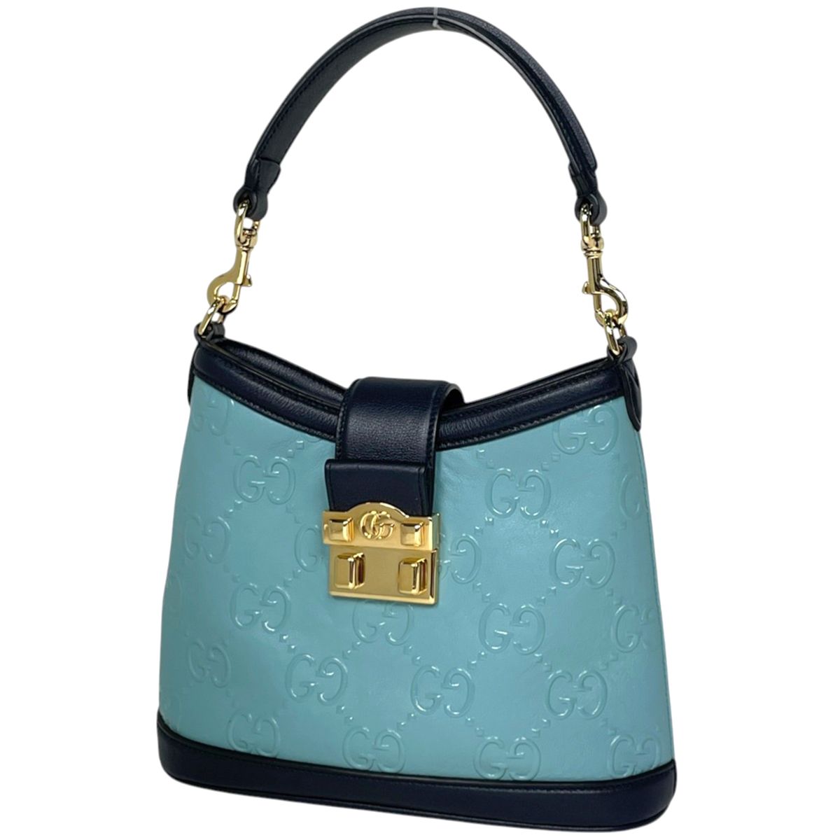 Gucci Handbag GG Pattern 2-Way Leather Blue