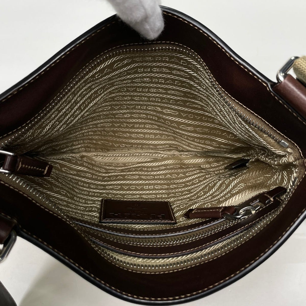 Prada Shoulder Bag Logo Jacquard Canvas Beige Brown — view 6
