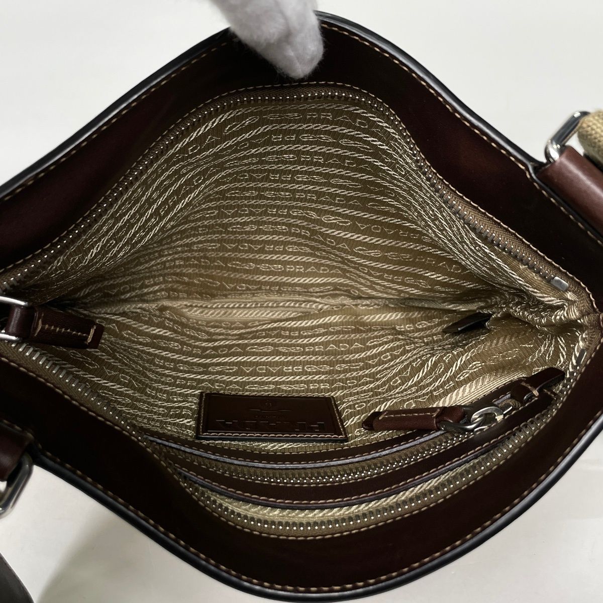 Prada Shoulder Bag Logo Jacquard Canvas Beige Brown — view 6