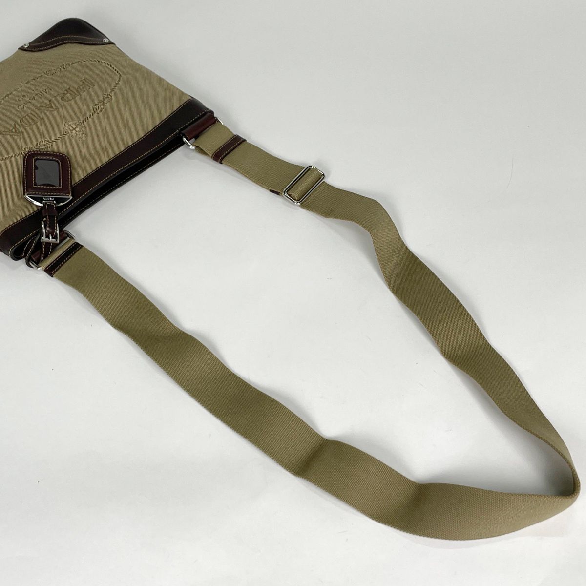 Prada Shoulder Bag Logo Jacquard Canvas Beige Brown — view 5