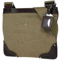Prada Shoulder Bag Logo Jacquard Canvas Beige Brown