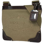 Prada Shoulder Bag Logo Jacquard Canvas Beige Brown