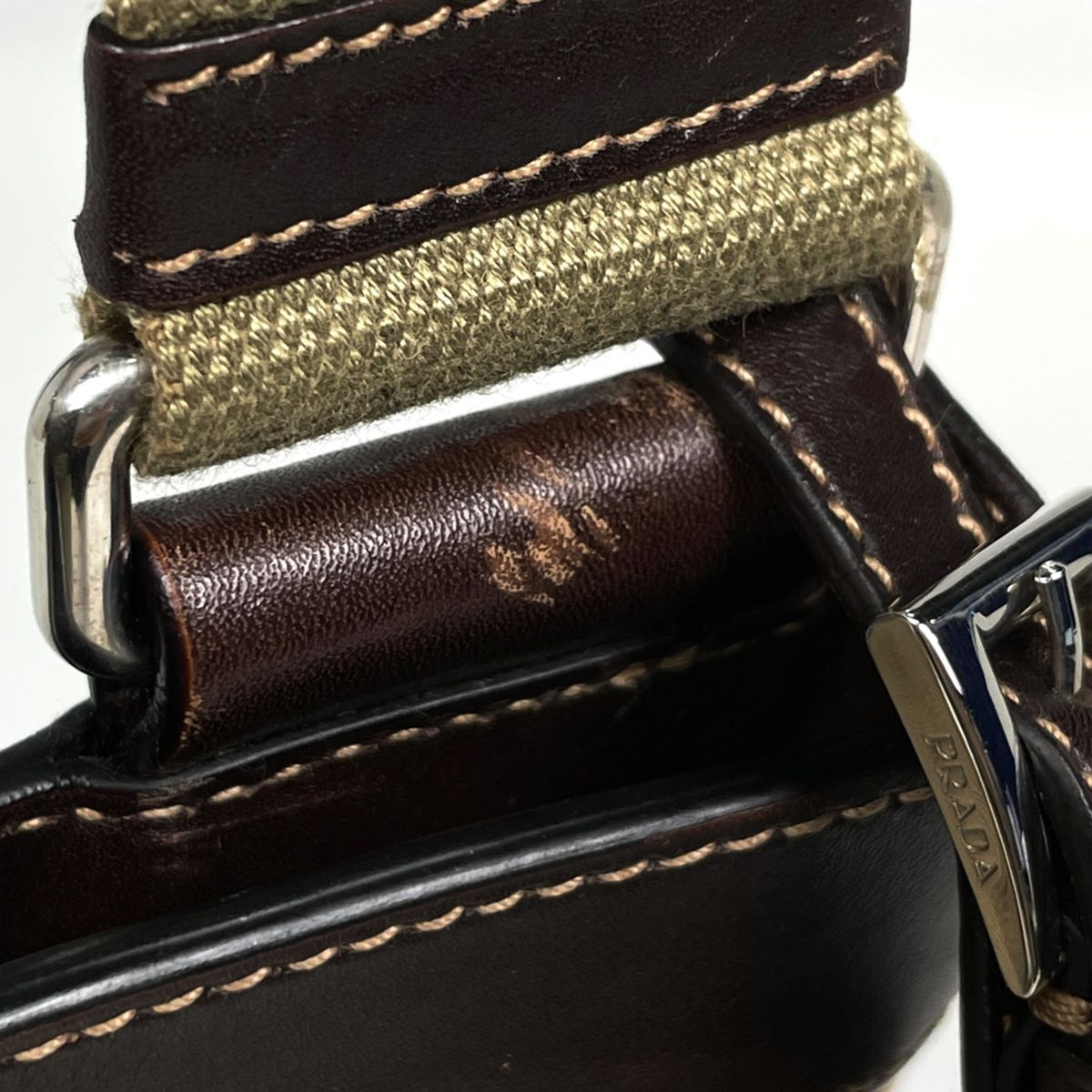 Prada Shoulder Bag Logo Jacquard Canvas Beige Brown — view 4