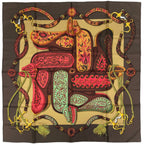 Hermes Carre 90 Festival Scarf Silk Brown Multicolor
