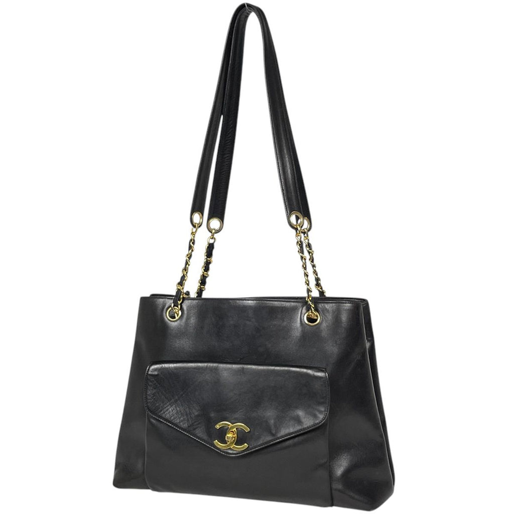 Chanel Tote Bag CC Logo Leather Black