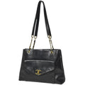 Chanel Tote Bag CC Logo Leather Black