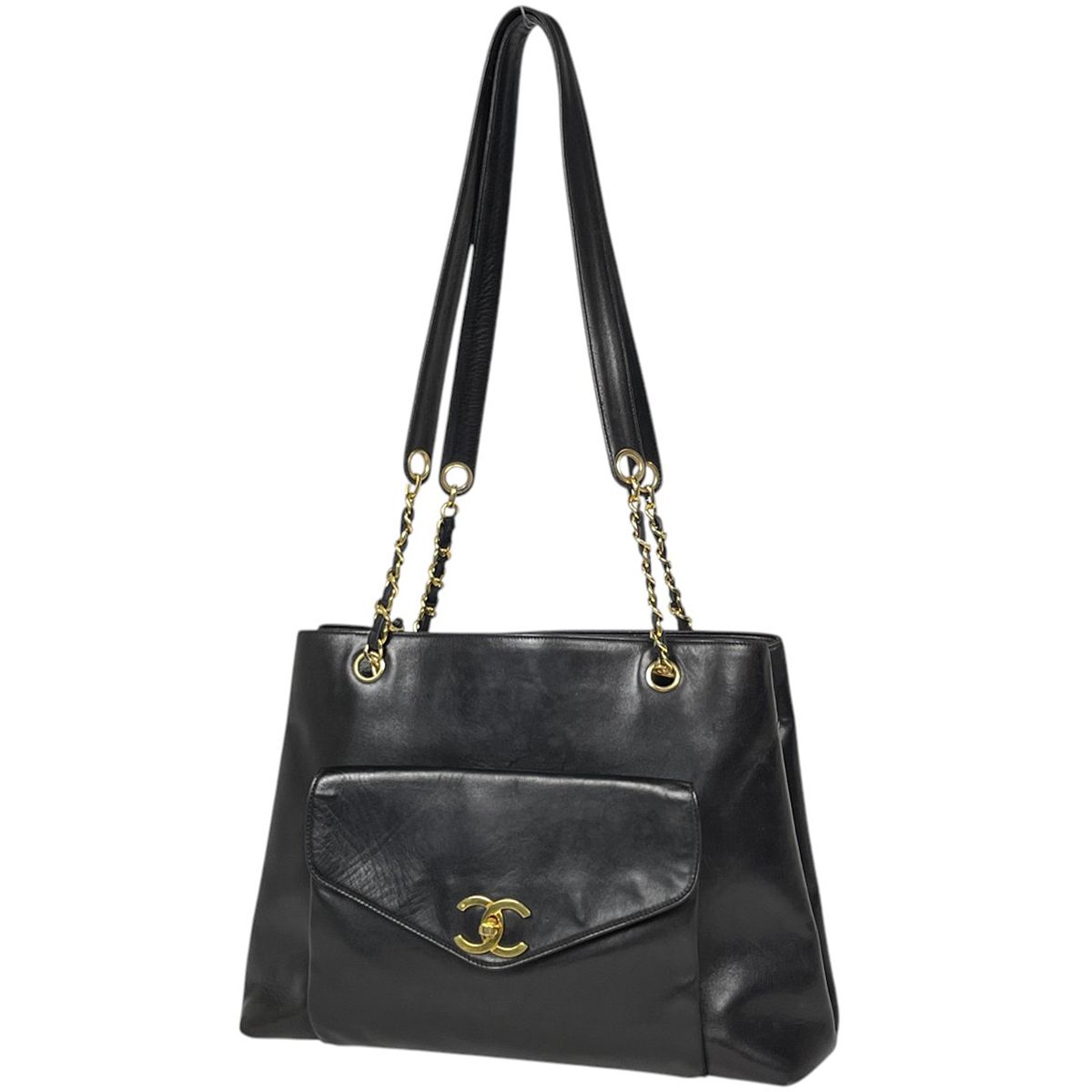 Chanel Tote Bag CC Logo Leather Black
