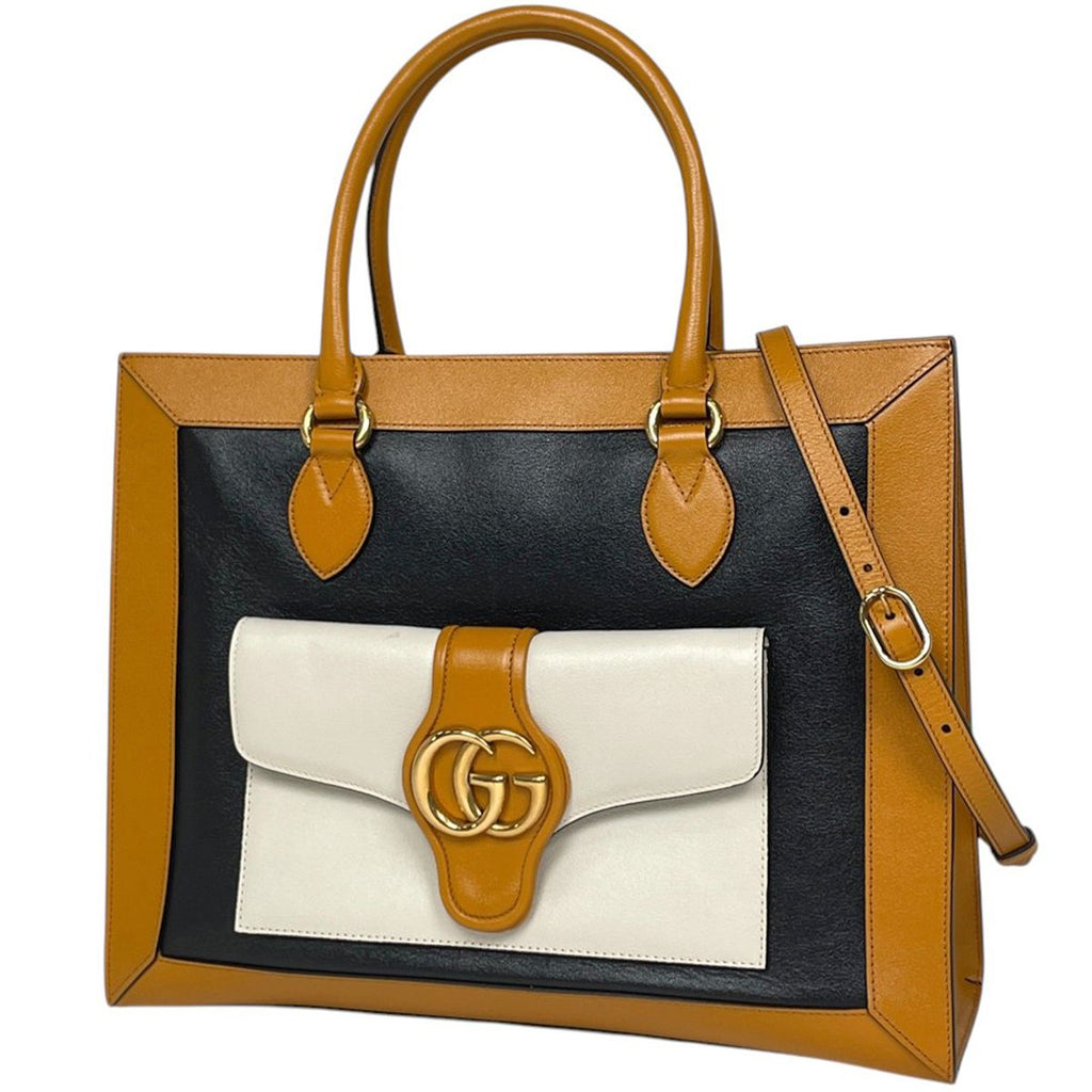 Gucci Tote Bag GG Marmont 2-Way Leather Yellow Black White