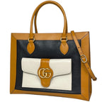 Gucci Tote Bag GG Marmont 2-Way Leather Yellow Black White