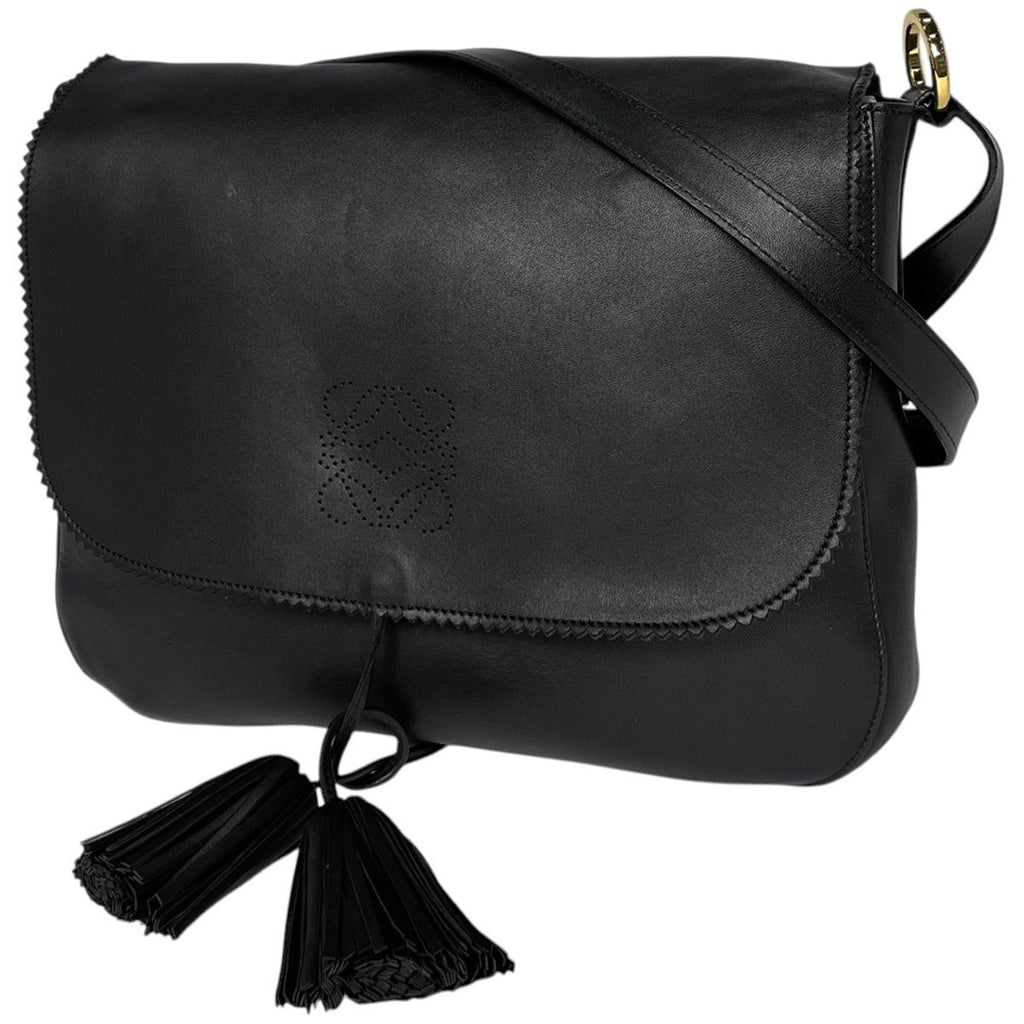 Loewe Shoulder Bag Anagram Fringe Leather Black