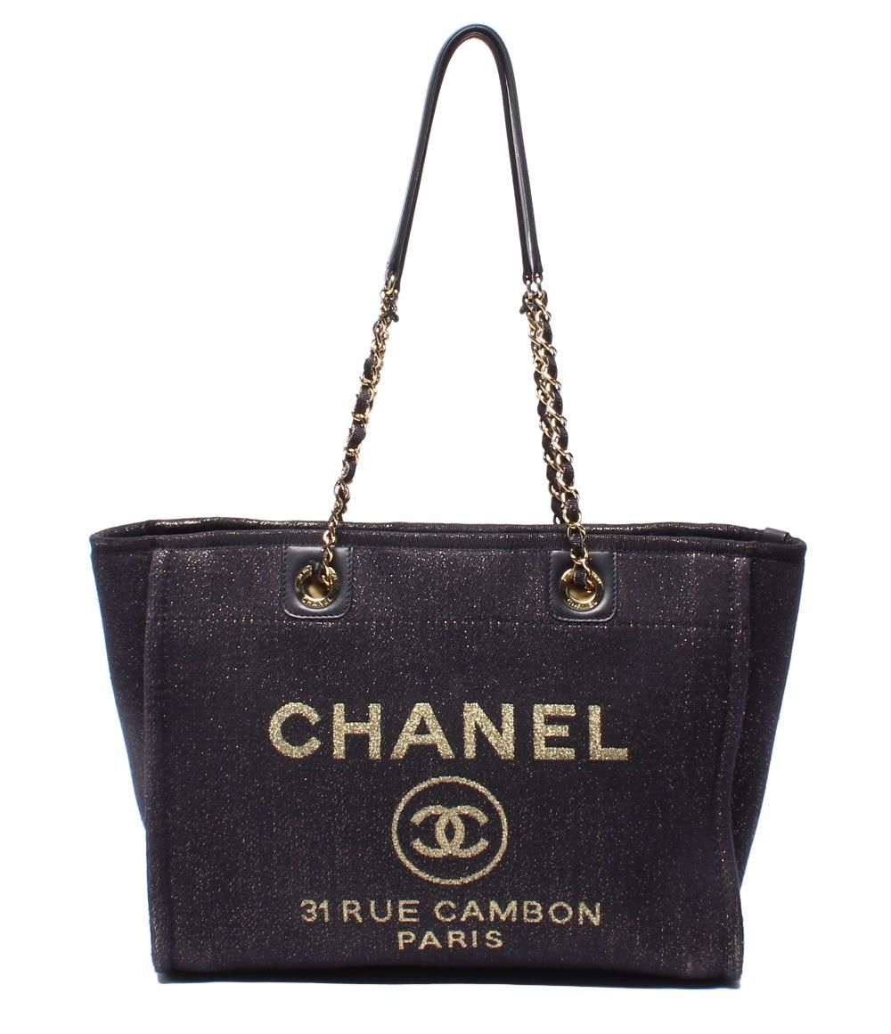 Chanel Tote Bag Shoulder Gold Mixed Fiber Deauville MM
