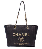 Chanel Tote Bag Shoulder Gold Mixed Fiber Deauville MM
