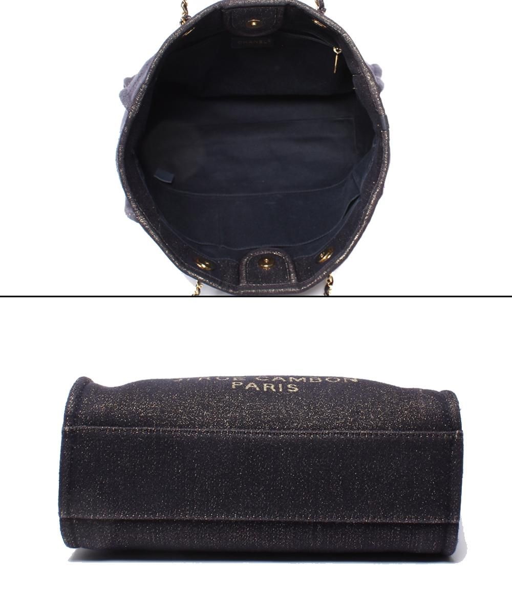 Chanel Tote Bag Shoulder Gold Mixed Fiber Deauville MM — view 3