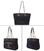 Chanel Tote Bag Shoulder Gold Mixed Fiber Deauville MM — view 2