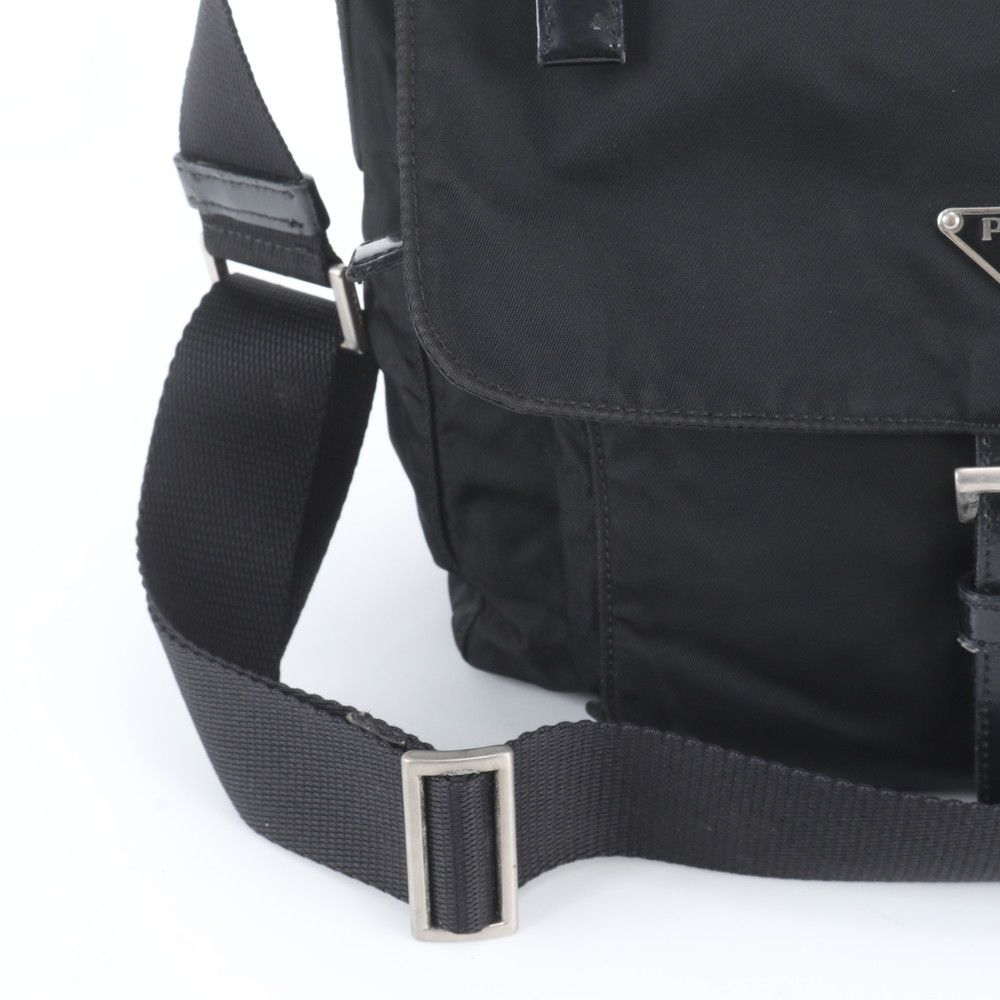 Prada Tessuto Nylon Triangle Logo Leather Shoulder Bag Crossbody Black — view 2