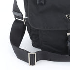 Prada Tessuto Nylon Triangle Logo Leather Shoulder Bag Crossbody Black — view 2