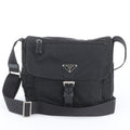 Prada Tessuto Nylon Triangle Logo Leather Shoulder Bag Crossbody Black